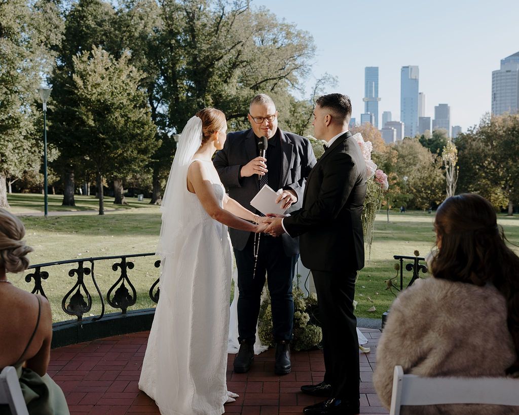 Josh Withers conducting a wedding ceremony as a marriage celebrant and officiant
